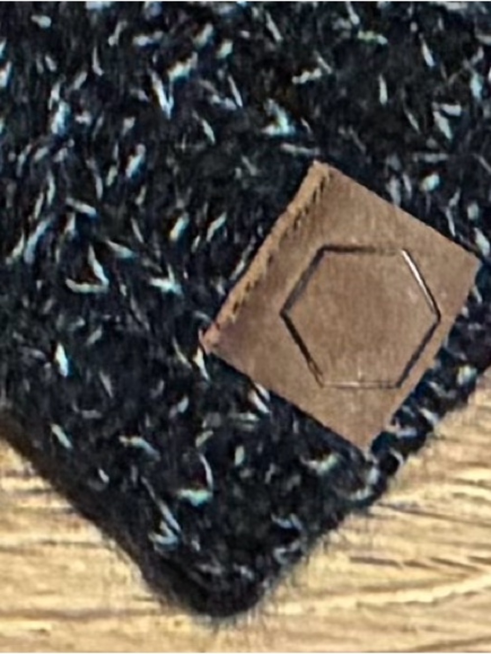 Men's Black and Gray Marled Knit Beanie with Leather Hex Patch